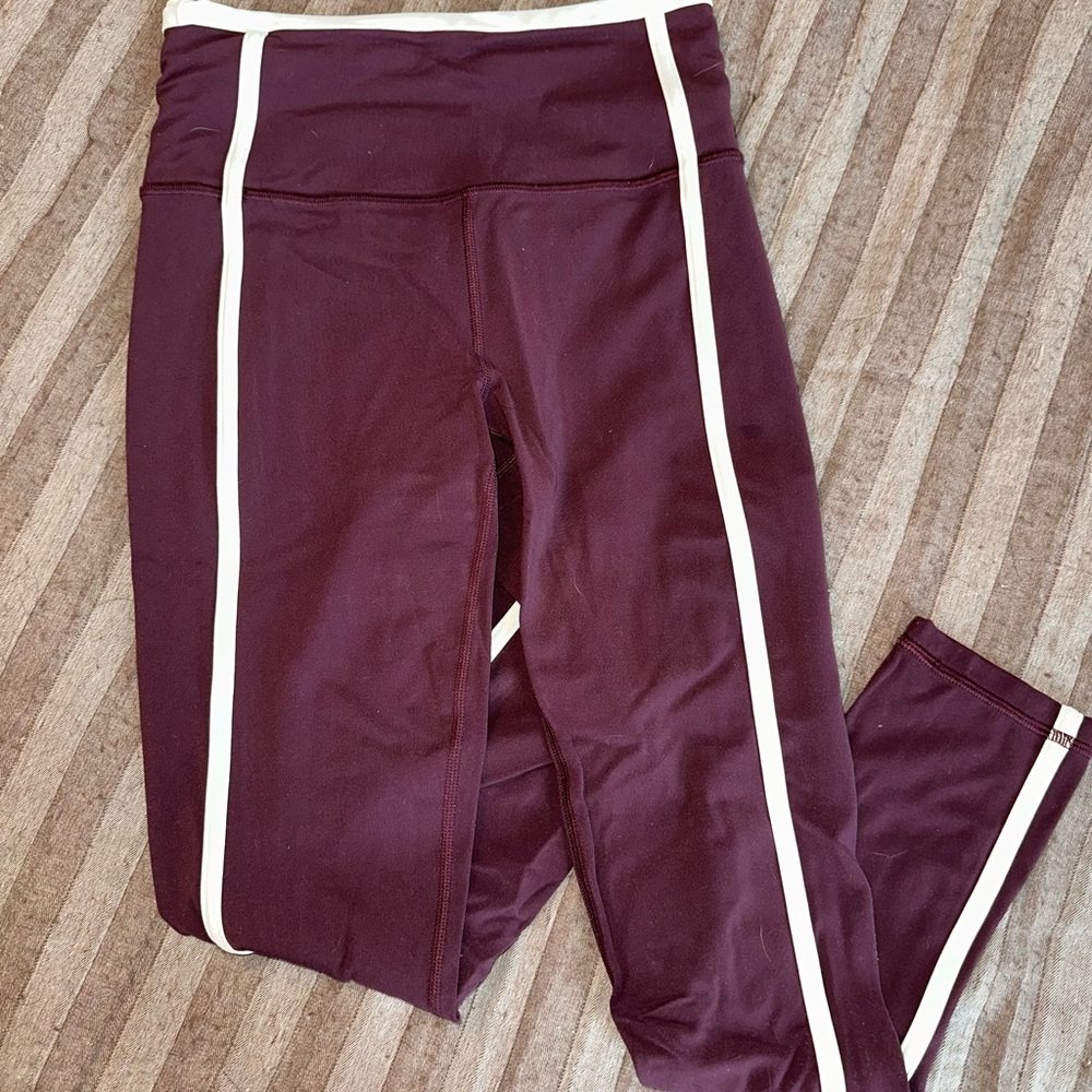 Athleta Burgundy Leggings with White Accents